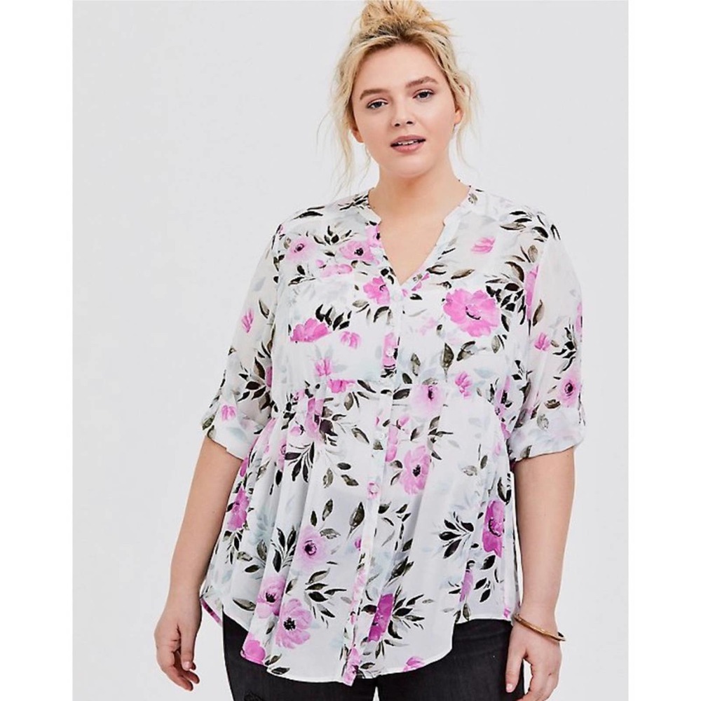 Torrid Emma Babydoll Chiffon Floral Tunic Blouse Size 0
